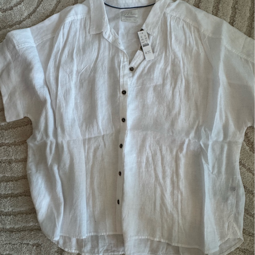 J. Crew White Linen Shirt with Dark Buttons